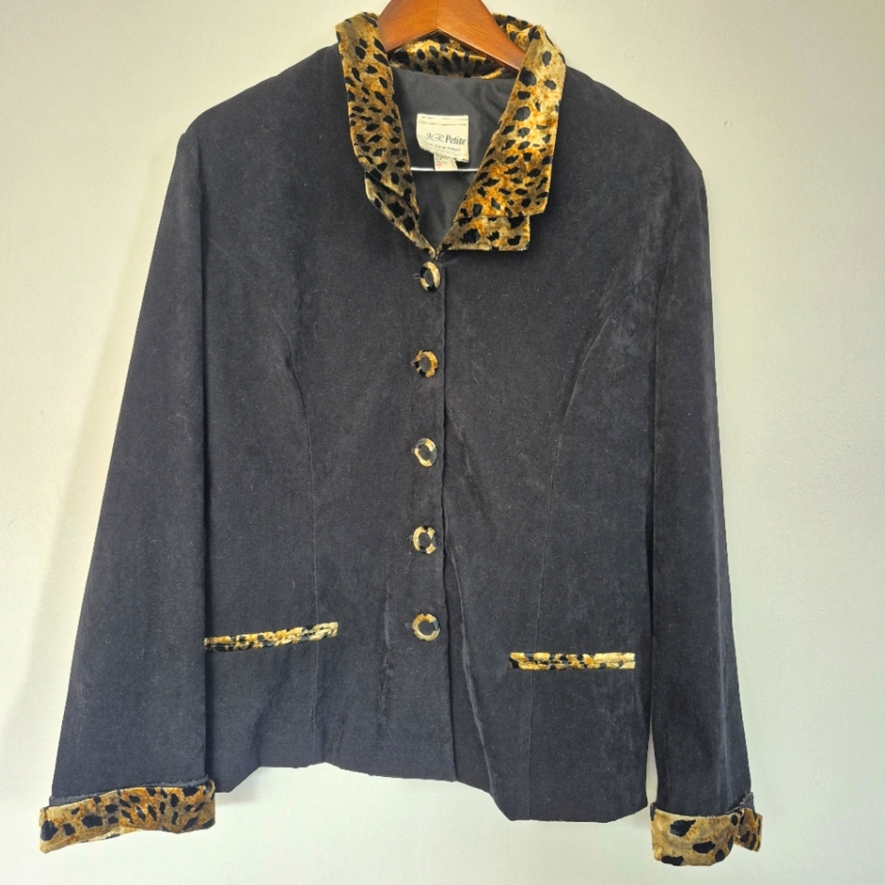 Vintage Joseph Ribkoff Petite Velvet Blazer Jacket Print Cuffs Collar Si…
